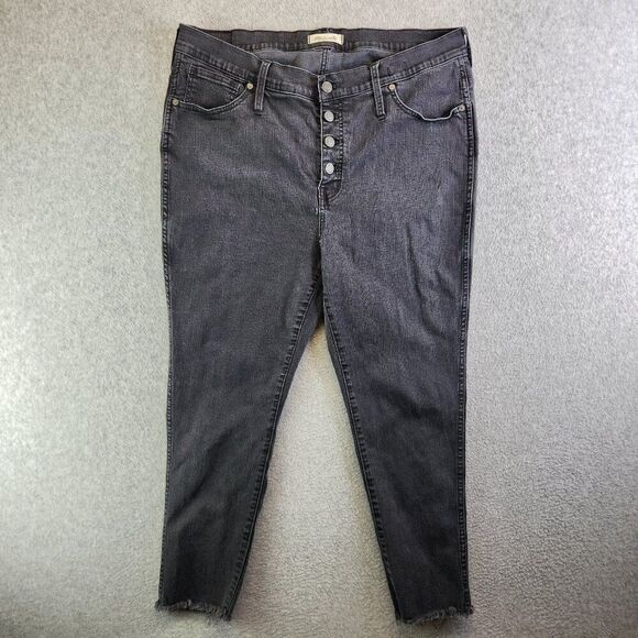 Madewell Denim - Madewell Jeans Womens 34P Petite Black 10" High Rise Skinny Raw Hem Button Fly